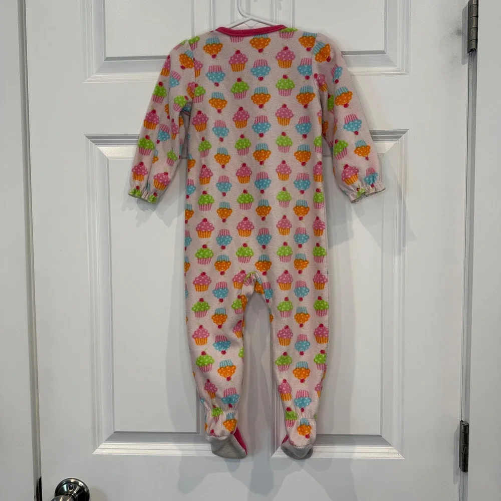 Absorba Girls Pink Cupcake Fleece Footed Pajamas Sleeper Size 24‎ Months